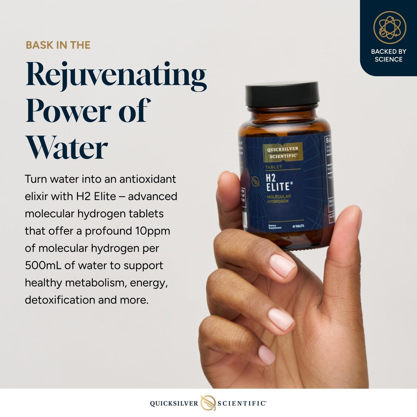 Quicksilver Scientific H2 Elite - Molecular Hydrogen for Energy + Metabolism Support, Water Tablets Perfect for Open Containers - Magnesium Malate Drink Additive (60 Molecular Hydrogen Tablets) - Maple Wellness Supplements