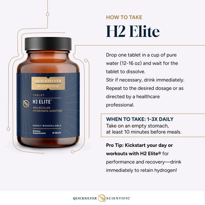 Quicksilver Scientific H2 Elite - Molecular Hydrogen for Energy + Metabolism Support, Water Tablets Perfect for Open Containers - Magnesium Malate Drink Additive (60 Molecular Hydrogen Tablets) - Maple Wellness Supplements