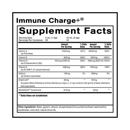 Quicksilver Scientific Immune Charge+ - Elderberry with 10,000 IU Vitamin D3, 25,000 Vitamin A, C, E, K1 & K2 for Immune Health & Lung Support (100ml) - Maple Wellness Supplements