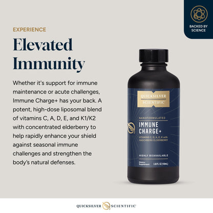 Quicksilver Scientific Immune Charge+ - Elderberry with 10,000 IU Vitamin D3, 25,000 Vitamin A, C, E, K1 & K2 for Immune Health & Lung Support (100ml) - Maple Wellness Supplements