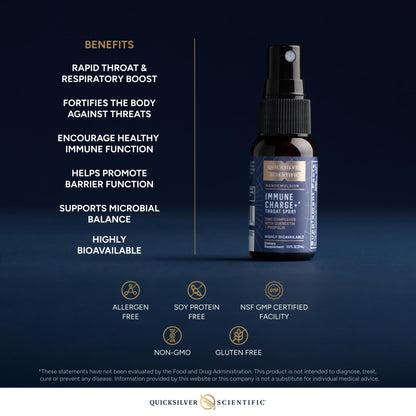 Quicksilver Scientific Immune Charge+ Zinc Throat Spray - Immune Support Liquid Supplement with Quercetin - 'Throat Coat' with Liposomal Absorption Technology (0.9 fl oz / 27ml) - Maple Wellness Supplements