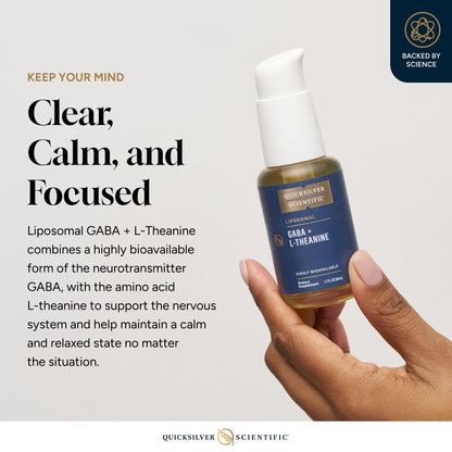 Quicksilver Scientific Liposomal GABA + L Theanine - Calm, Stress Response & Brain Support - Bioavailable GABA Supplement with L Theanine 100mg (1.7oz/50ml) - Maple Wellness Supplements