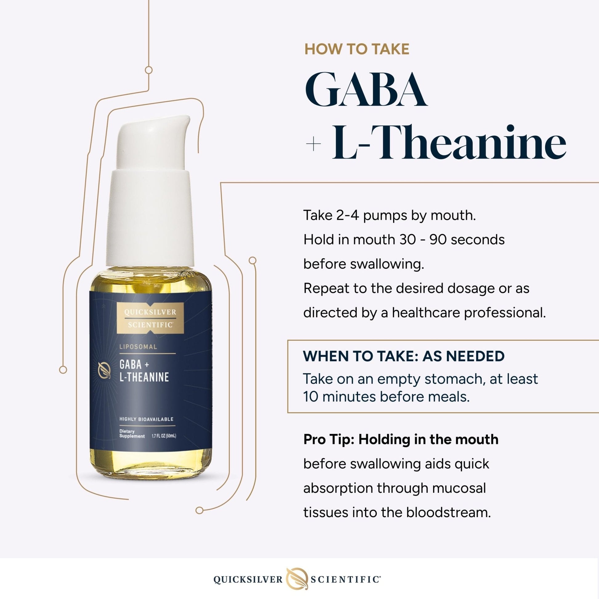 Quicksilver Scientific Liposomal GABA + L Theanine - Calm, Stress Response & Brain Support - Bioavailable GABA Supplement with L Theanine 100mg (1.7oz/50ml) - Maple Wellness Supplements