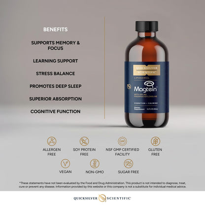 Quicksilver Scientific Liposomal Magtein - Magnesium Supplement for Brain Function Support - Stress, Sleep & Memory Support - Gluten-Free, Sugar-Free & Vegan - 15.2 fl oz (30 Servings) - Maple Wellness Supplements
