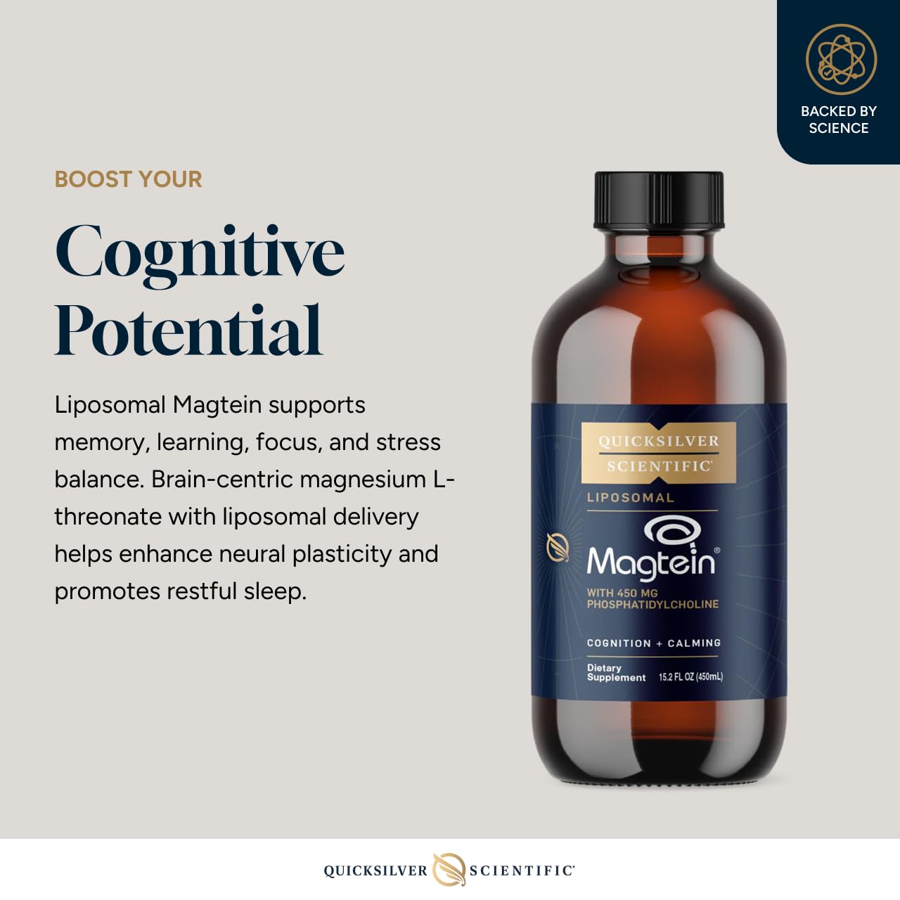 Quicksilver Scientific Liposomal Magtein - Magnesium Supplement for Brain Function Support - Stress, Sleep & Memory Support - Gluten-Free, Sugar-Free & Vegan - 15.2 fl oz (30 Servings) - Maple Wellness Supplements