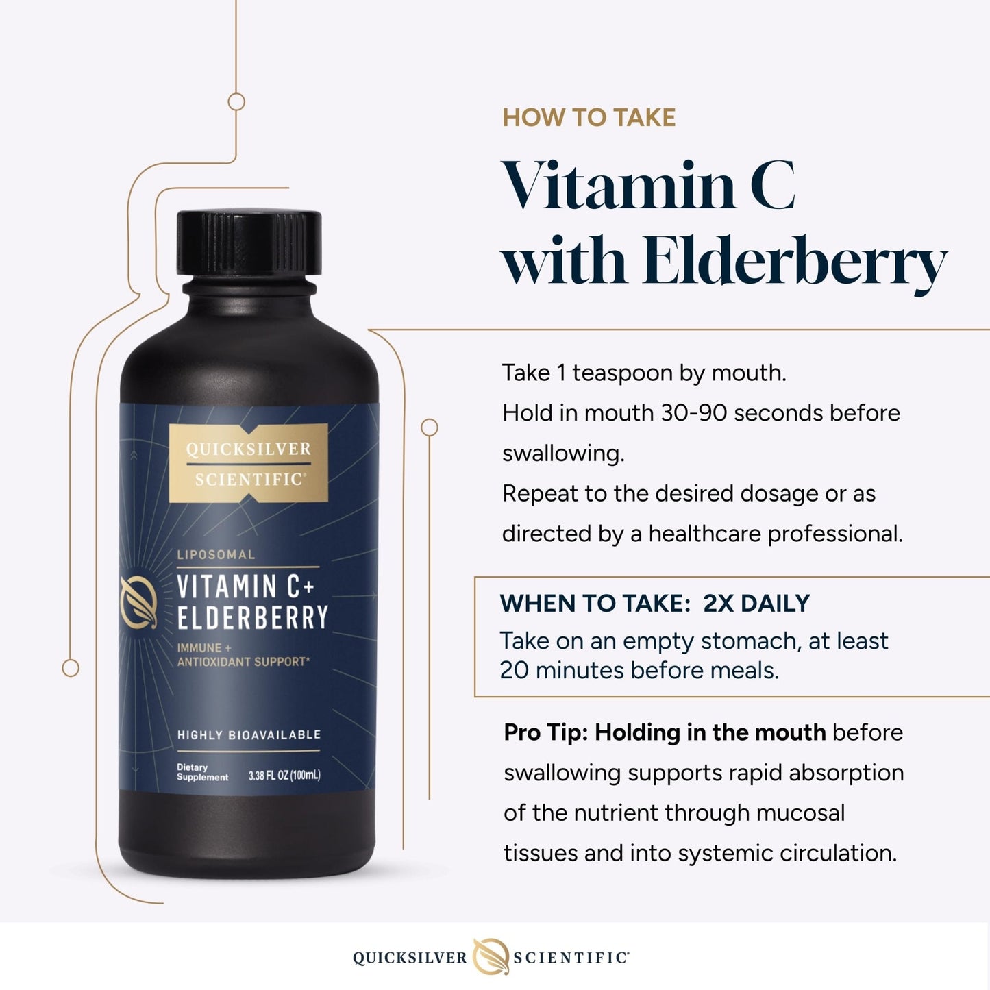 Quicksilver Scientific Liposomal Vitamin C + Elderberry - 1000mg with Superior Absorption Technology & Tocotrienols - Antioxidant & Immune Support Tonic (100ml), 1 Item - Maple Wellness Supplements