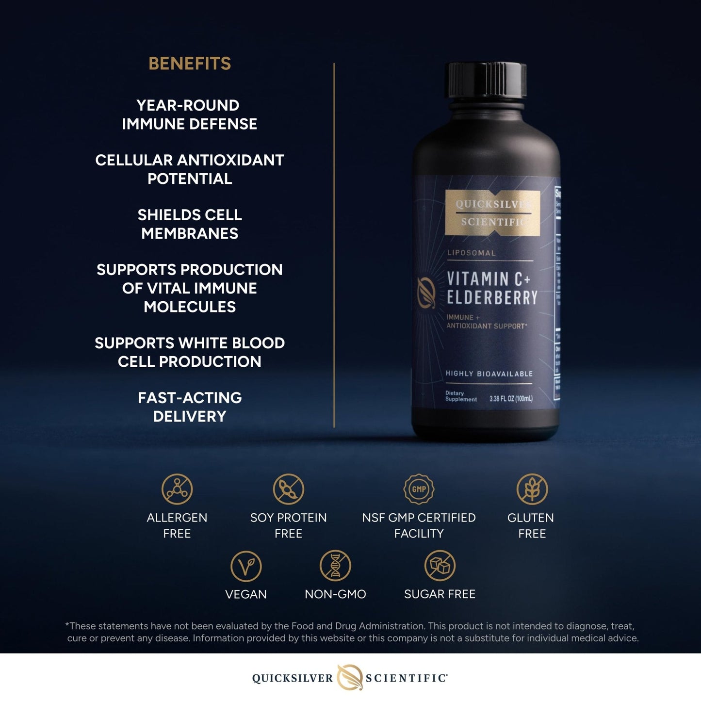 Quicksilver Scientific Liposomal Vitamin C + Elderberry - 1000mg with Superior Absorption Technology & Tocotrienols - Antioxidant & Immune Support Tonic (100ml), 1 Item - Maple Wellness Supplements