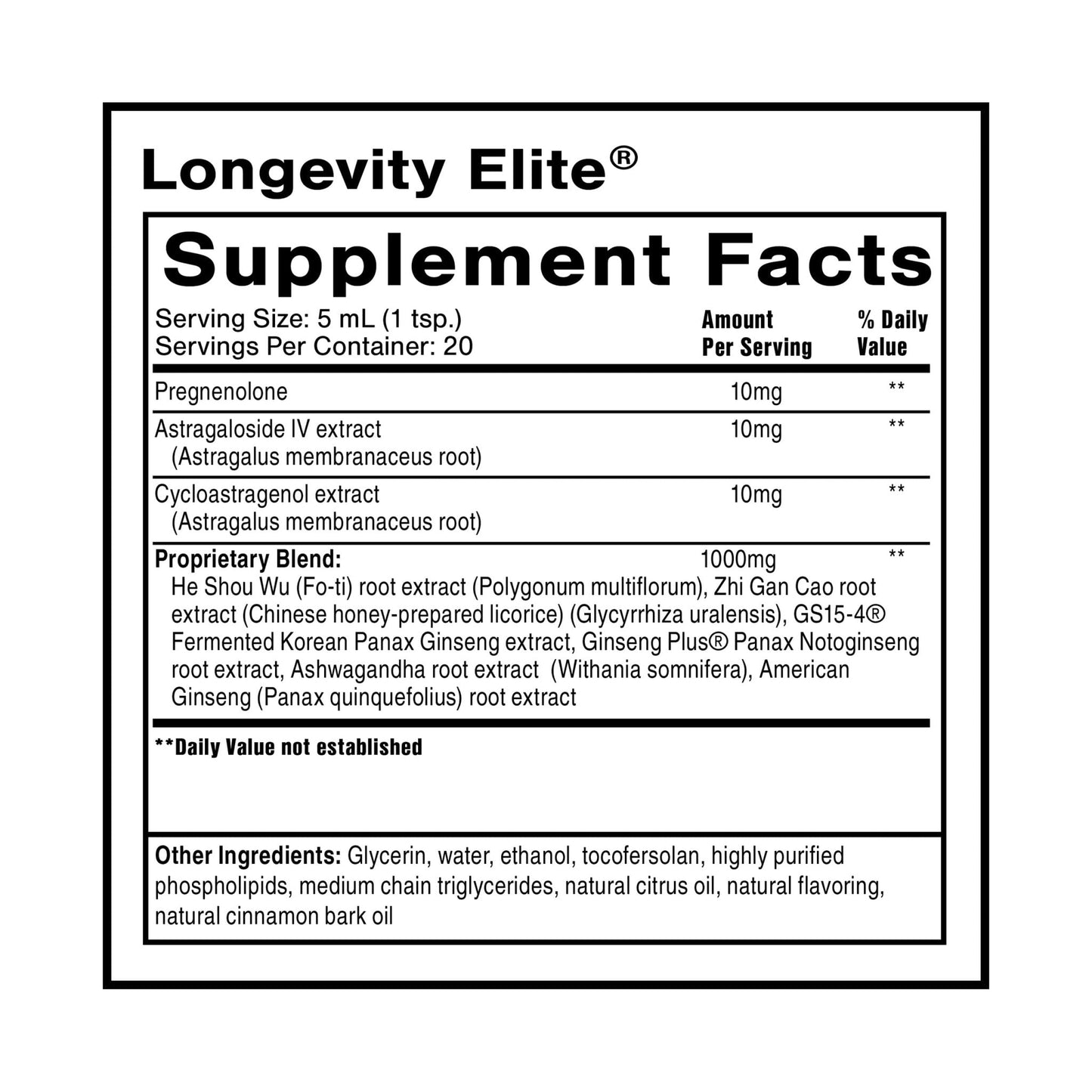 Quicksilver Scientific Longevity Elite - Liposomal Adaptogen + Pregnenolone Tonic - Herbal Supplements Designed for Age Optimization Support While Targeting AMPK, Sirtuins + Telomeres (100ml) - Maple Wellness Supplements