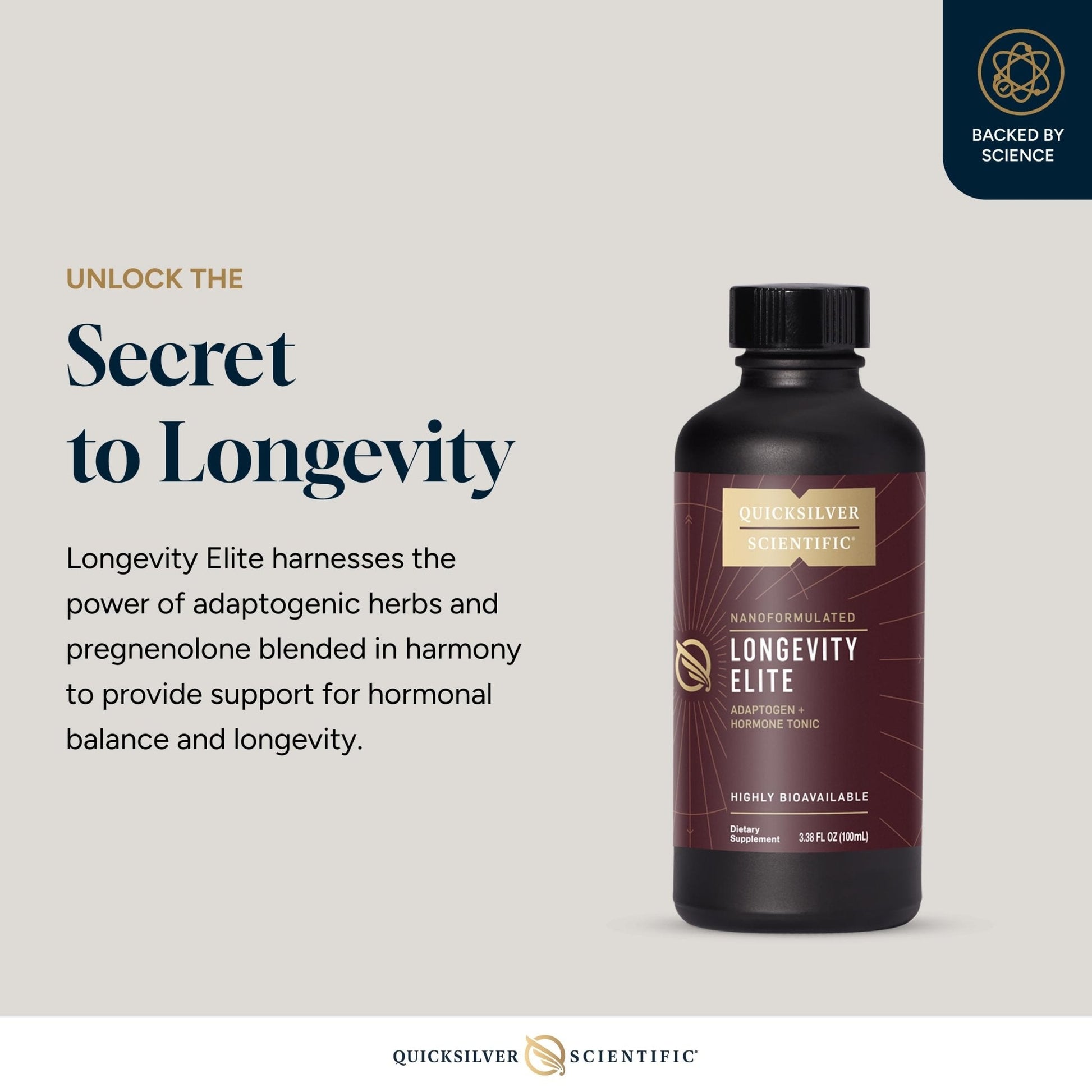 Quicksilver Scientific Longevity Elite - Liposomal Adaptogen + Pregnenolone Tonic - Herbal Supplements Designed for Age Optimization Support While Targeting AMPK, Sirtuins + Telomeres (100ml) - Maple Wellness Supplements