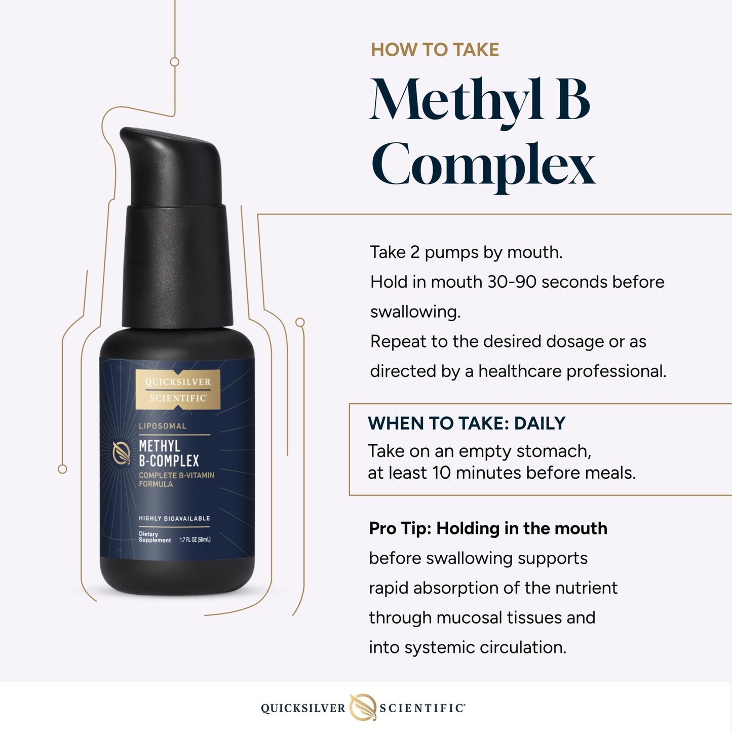Quicksilver Scientific Methyl B Complex - Liquid Vitamin with Superior Liposomal Absorption of Vitamin B12, Folate, Vitamin B6, Riboflavin, Biotin, Pantothenic Acid, Vitamin B1, Niacin (50 ml) - Maple Wellness Supplements