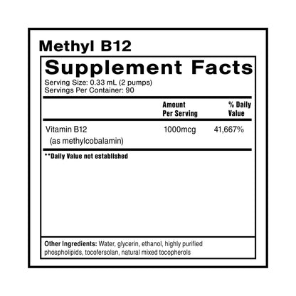Quicksilver Scientific Methyl B12-1000mcg Vitamin B12 as Methylcobalamin - with Nano Technology for Superior Absorption - Supportive Energy Supplement (30ml / 90 Servings) - Maple Wellness Supplements