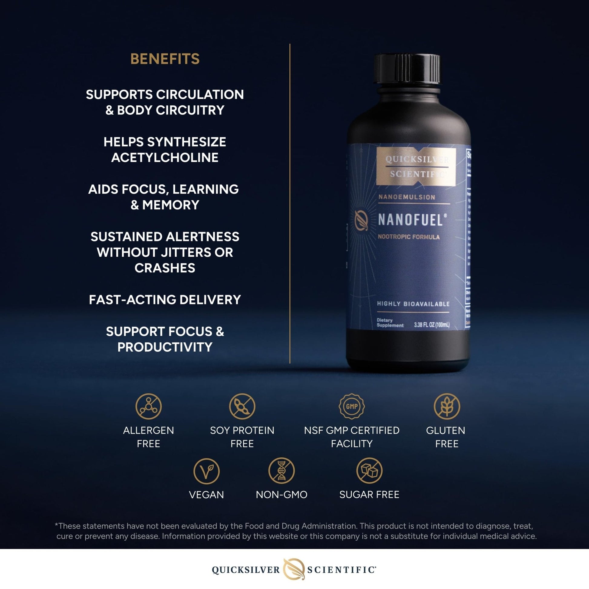 Quicksilver Scientific NanoFuel - Energy Support - Nootropic Formula Designed to Support Focus + Productivity (3.38oz / 100ml) - Maple Wellness Supplements