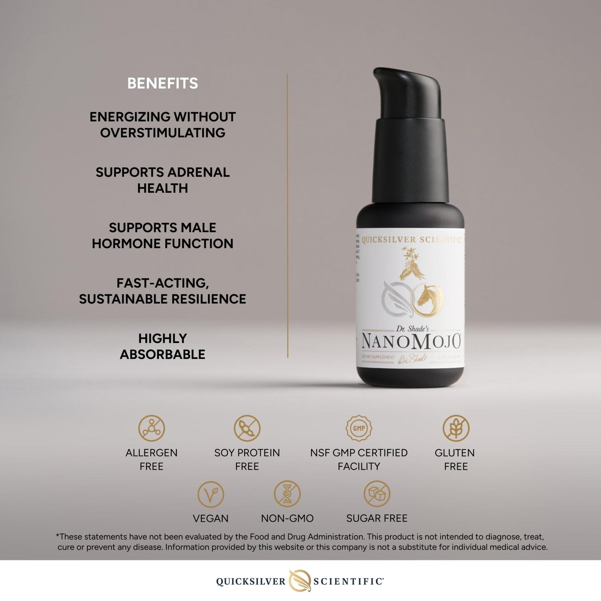 Quicksilver Scientific NanoMojo - Male-Specific Endurance Elixir & Energy Boost Support - 19 Herbs Including Epimedium for Men, Rhodiola Extract, Herbal Ginseng, and Adaptogenic Herbs (1.7oz / 50ml) - Maple Wellness Supplements