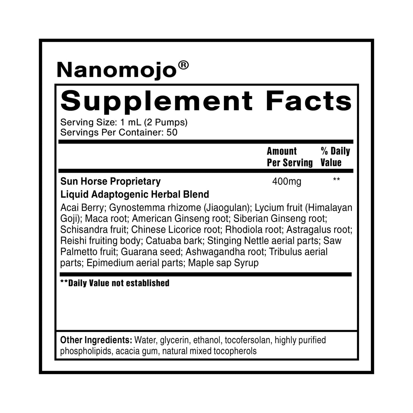 Quicksilver Scientific NanoMojo - Male-Specific Endurance Elixir & Energy Boost Support - 19 Herbs Including Epimedium for Men, Rhodiola Extract, Herbal Ginseng, and Adaptogenic Herbs (1.7oz / 50ml) - Maple Wellness Supplements