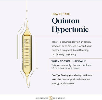 Quicksilver Scientific Original Quinton Hypertonic Solution - Sea Water Hydration - Liquid Minerals with Electrolytes for Muscle Recovery, Stamina+Mineral Replenishment (30 Single Serving Glass Vials) - Maple Wellness Supplements