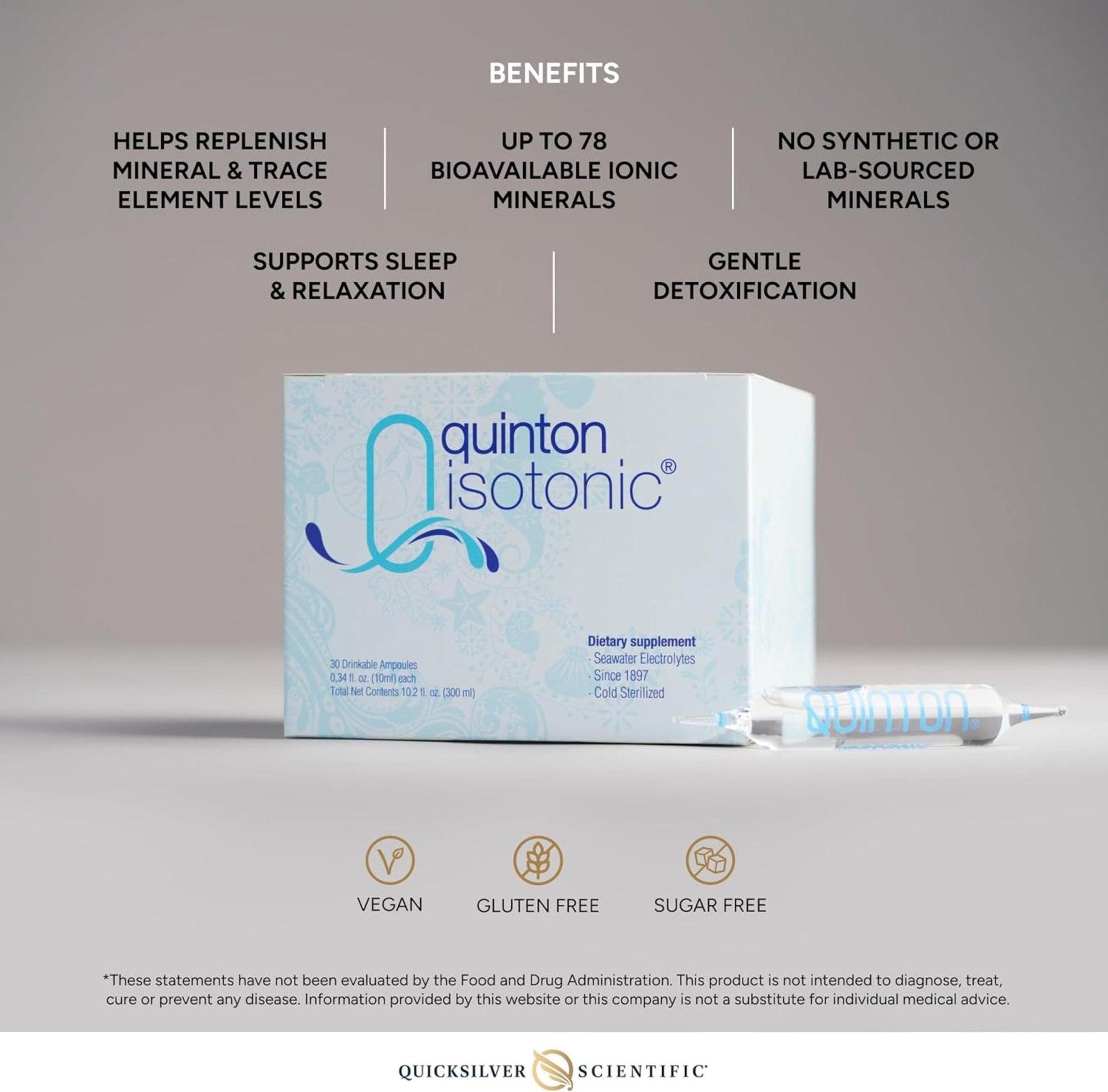 Quicksilver Scientific Original Quinton Isotonic Solution with Sea Water Minerals + Alpine Spring Water - Liquid Hydration, Electrolyte + Multi Minerals Supplement (30 Single Serving Vials) - Maple Wellness Supplements
