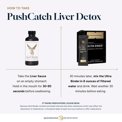 Quicksilver Scientific PushCatch Liver Detox Cleanse - 2 Piece Kit with Ultra Binder (Packets) & Liver Sauce (Liver Support Supplement with Milk Thistle Extract) to Support GI Detox & Toxin Binding - Maple Wellness Supplements
