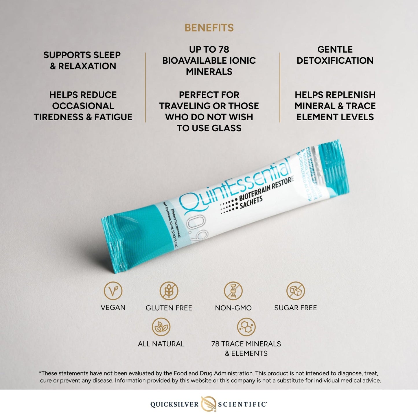 Quicksilver Scientific Quintessential 0.9 Sachets - Isotonic Solution with Sea Water Minerals + Alpine Spring - Liquid Hydration, Electrolyte + Multi Minerals Supplement (30 Count) - Maple Wellness Supplements