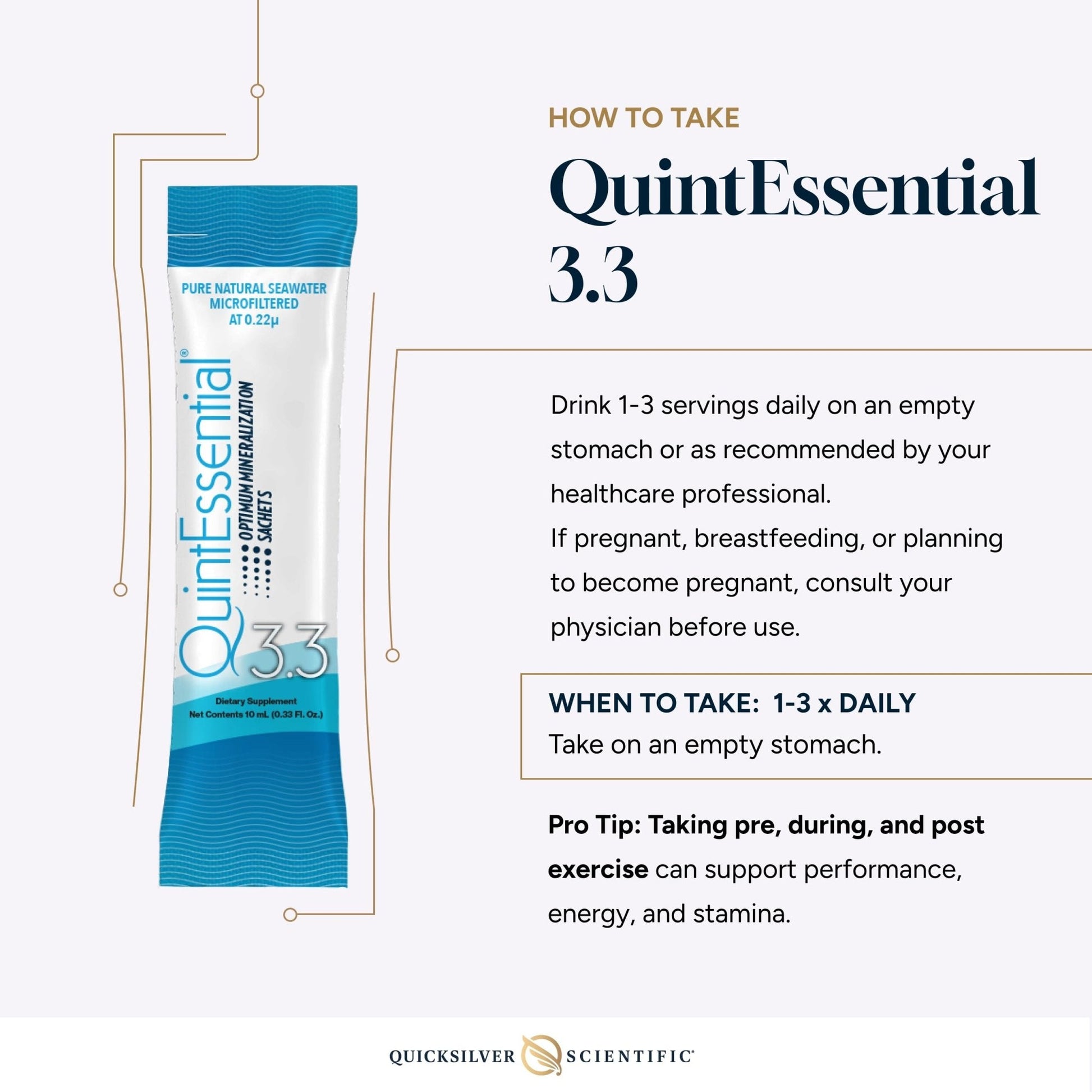 Quicksilver Scientific Quintessential 3.3 Sachets - Hypertonic Solution - Filtered Sea Water Hydration Packets - Liquid Minerals for Muscle Recovery, Stamina + Mineral Replenishment (30 Count) - Maple Wellness Supplements