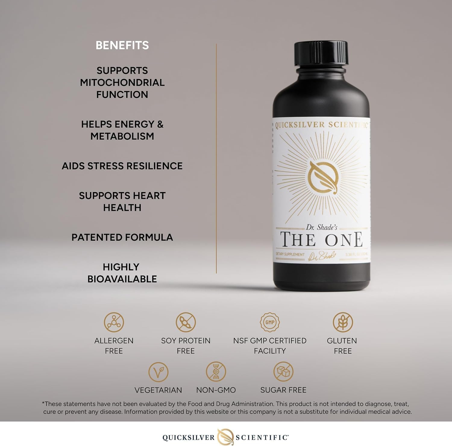 Quicksilver Scientific The ONE Mitochondrial Elixir - Mitochondria Supplement to Support Cellular Health with Phosphatidylcholine, Resveratrol, Reishi Mushroom & CoQ10 Liquid (3.38 Fl oz / 100ml) - Maple Wellness Supplements
