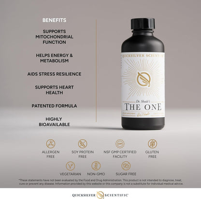Quicksilver Scientific The ONE Mitochondrial Elixir - Mitochondria Supplement to Support Cellular Health with Phosphatidylcholine, Resveratrol, Reishi Mushroom & CoQ10 Liquid (3.38 Fl oz / 100ml) - Maple Wellness Supplements