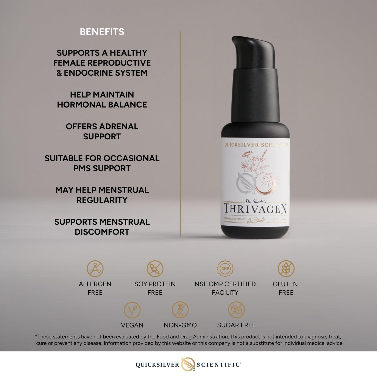 Quicksilver Scientific Thrivagen - Women's Health Supplement with 15 Energy, Hormone Balance & Adrenal Support Botanicals - Adaptogenic Herbs with Shatavari, Rhodiola & Maca Root (1.7oz / 50ml) - Maple Wellness Supplements
