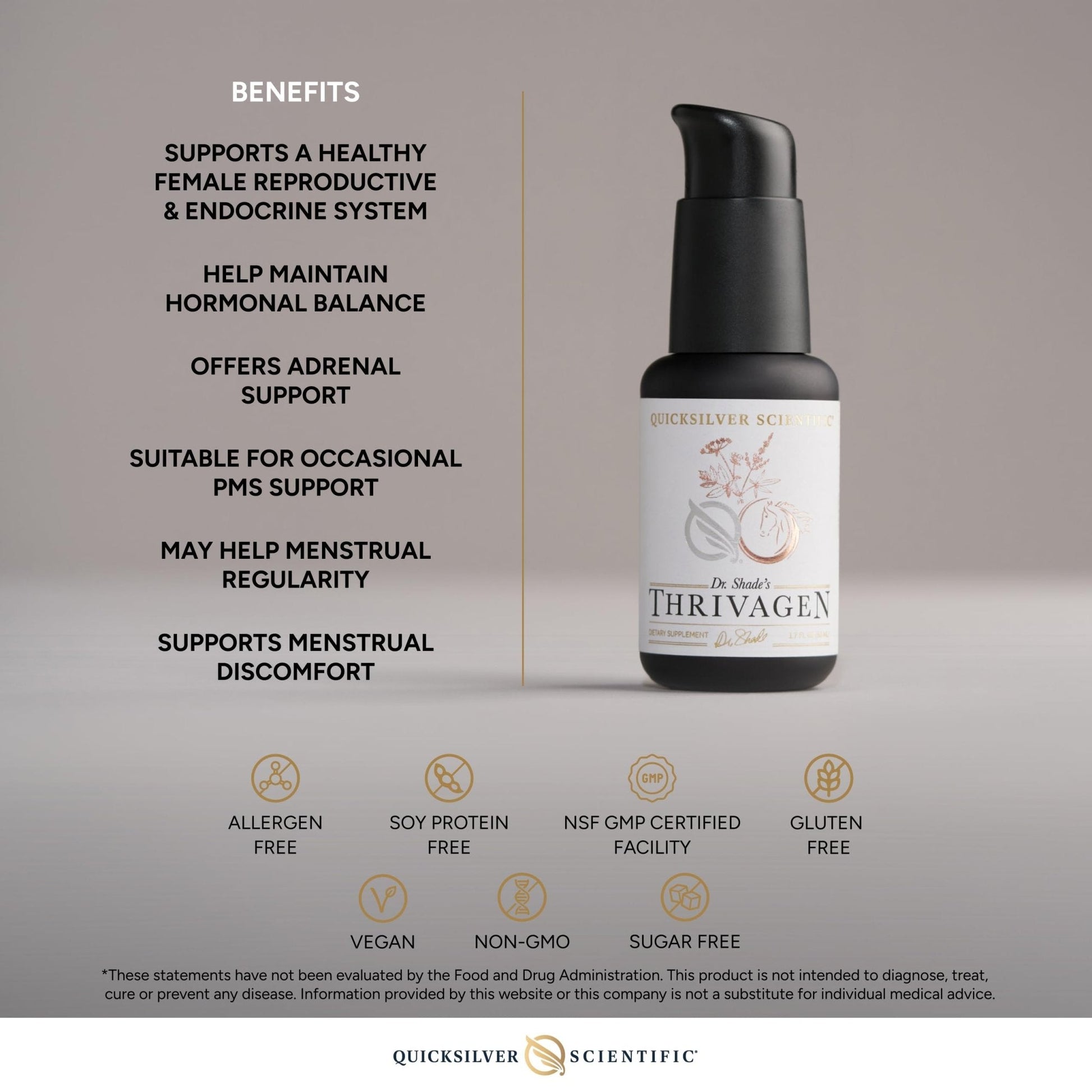 Quicksilver Scientific Thrivagen - Women's Health Supplement with 15 Energy, Hormone Balance & Adrenal Support Botanicals - Adaptogenic Herbs with Shatavari, Rhodiola & Maca Root (1.7oz / 50ml) - Maple Wellness Supplements