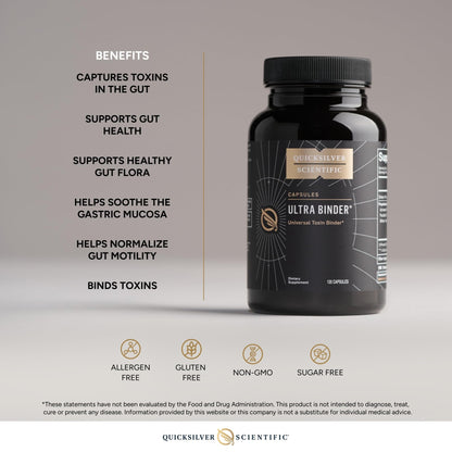 Quicksilver Scientific Ultra Binder - Multi Toxin Binder with Bentonite Clay Powder, Zeolite Detox & Charcoal - Supplement for Gut Support & The Body's Toxin Removal Process (120 Capsules) - Maple Wellness Supplements