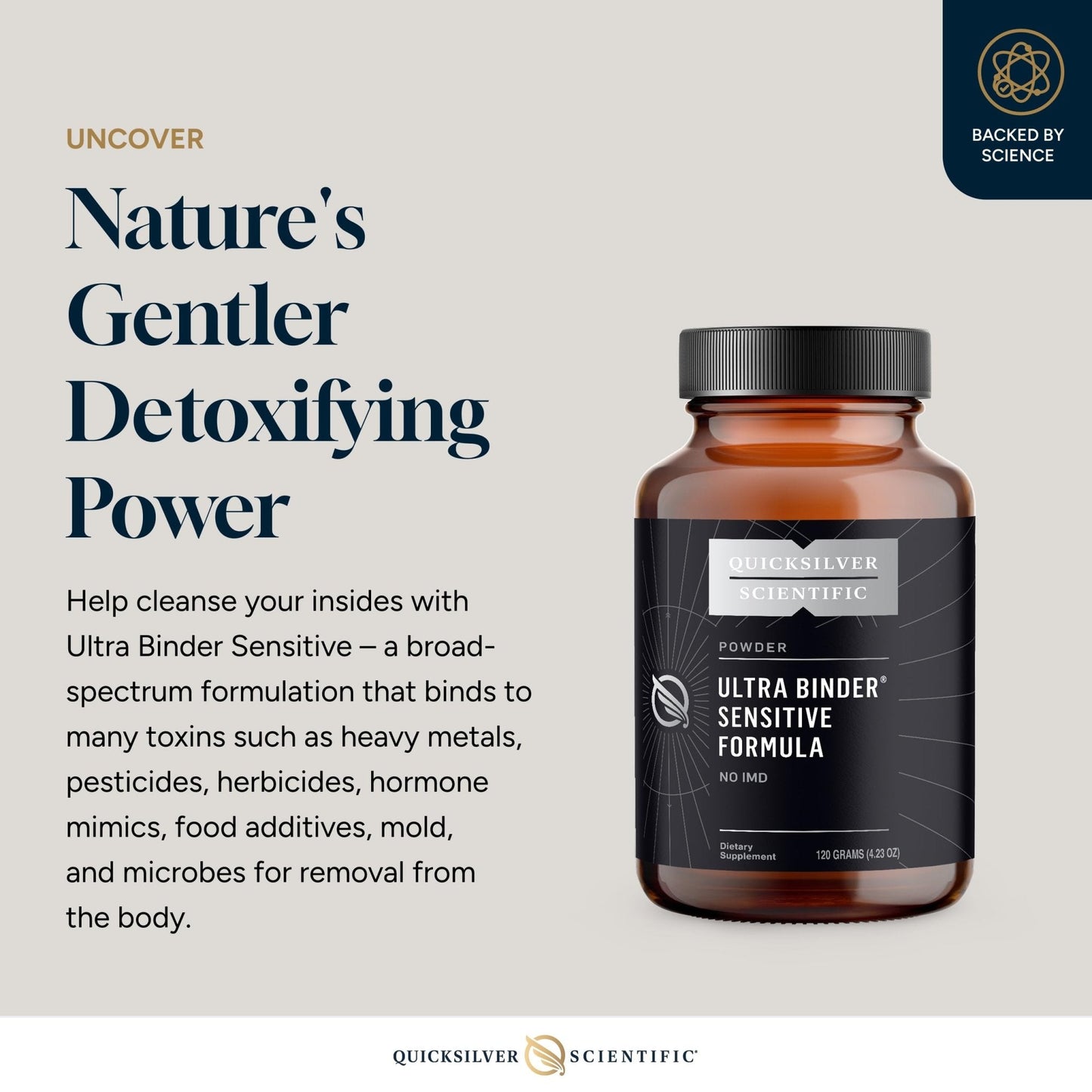 Quicksilver Scientific Ultra Binder Sensitive Formula - Gut Health Supplement with Activated Charcoal, Bentonite Clay - Cleansing Support Powder (120g) - Maple Wellness Supplements
