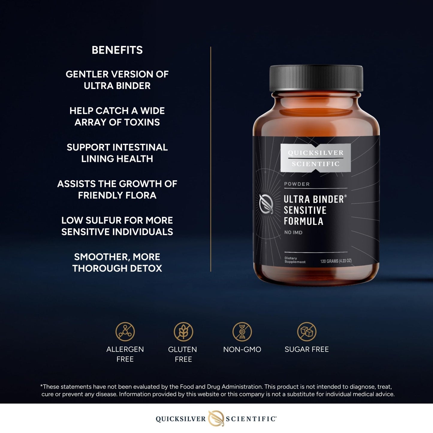 Quicksilver Scientific Ultra Binder Sensitive Formula - Gut Health Supplement with Activated Charcoal, Bentonite Clay - Cleansing Support Powder (120g) - Maple Wellness Supplements