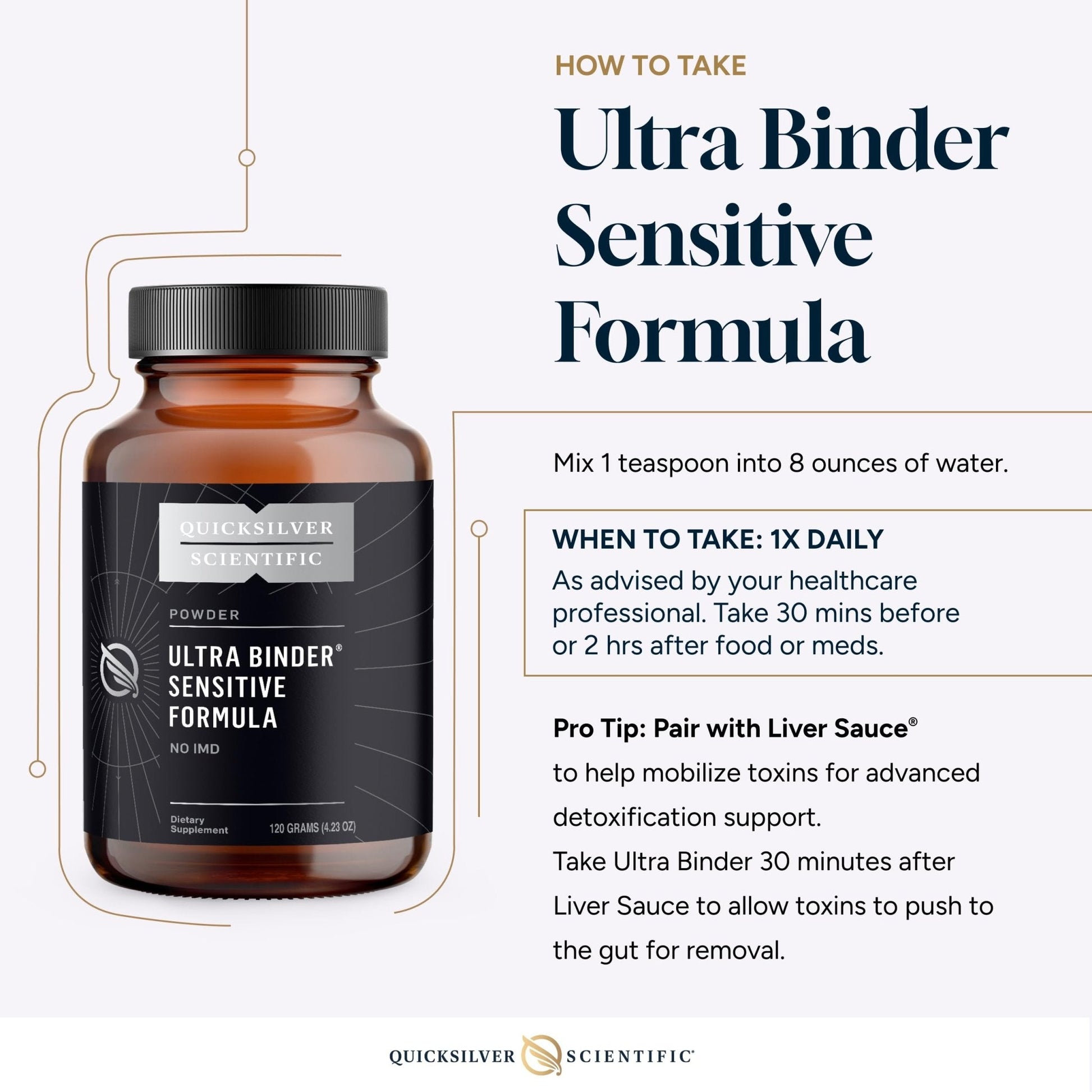 Quicksilver Scientific Ultra Binder Sensitive Formula - Gut Health Supplement with Activated Charcoal, Bentonite Clay - Cleansing Support Powder (120g) - Maple Wellness Supplements
