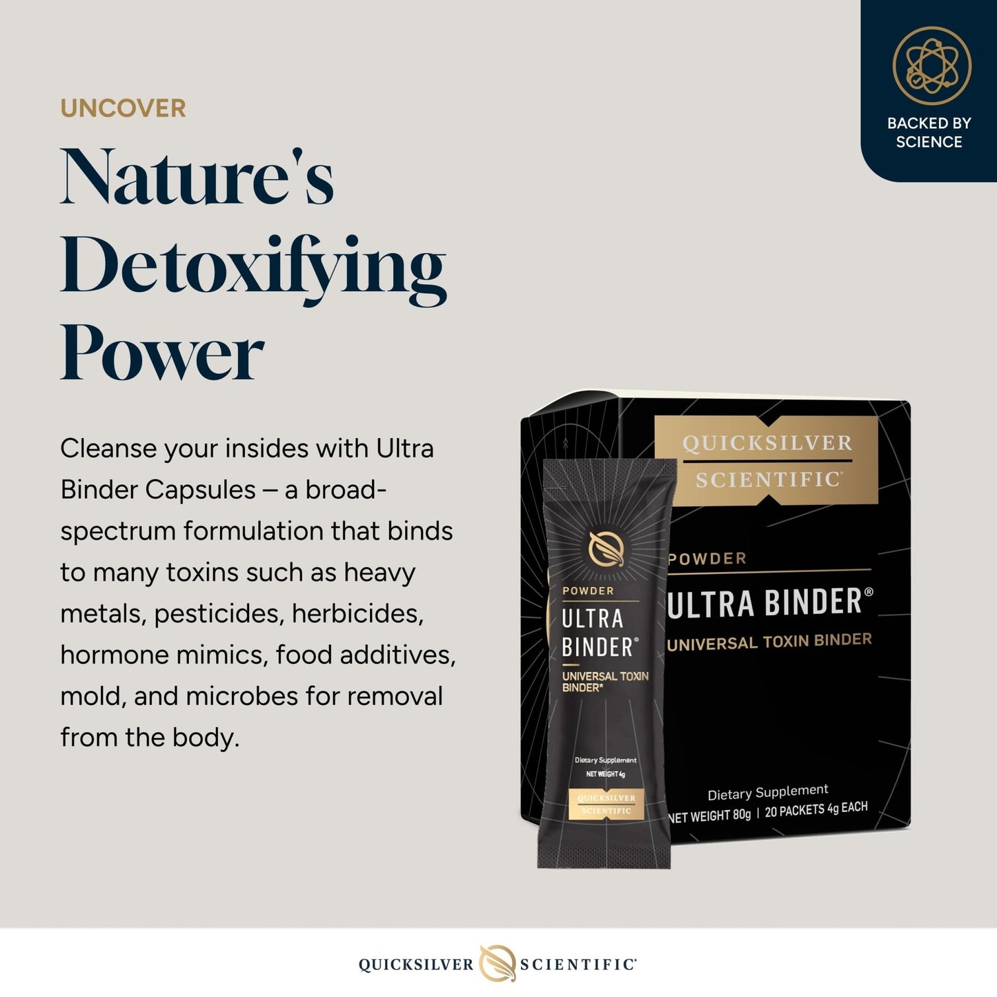 Quicksilver Scientific Ultra Binder Stick Packets - Multi Binder with Bentonite Clay Powder, Zeolite Detox & Charcoal - Supplement for Gut Support & The Body's Toxin Removal Process (20 Sticks) - Maple Wellness Supplements