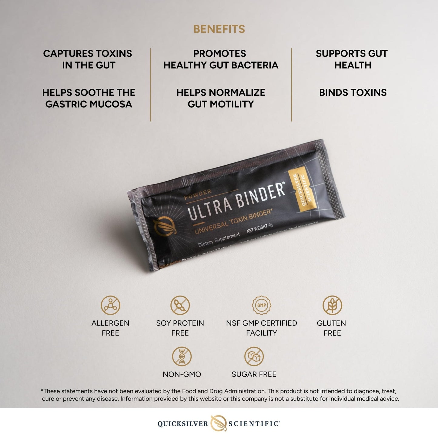 Quicksilver Scientific Ultra Binder Stick Packets - Multi Binder with Bentonite Clay Powder, Zeolite Detox & Charcoal - Supplement for Gut Support & The Body's Toxin Removal Process (20 Sticks) - Maple Wellness Supplements
