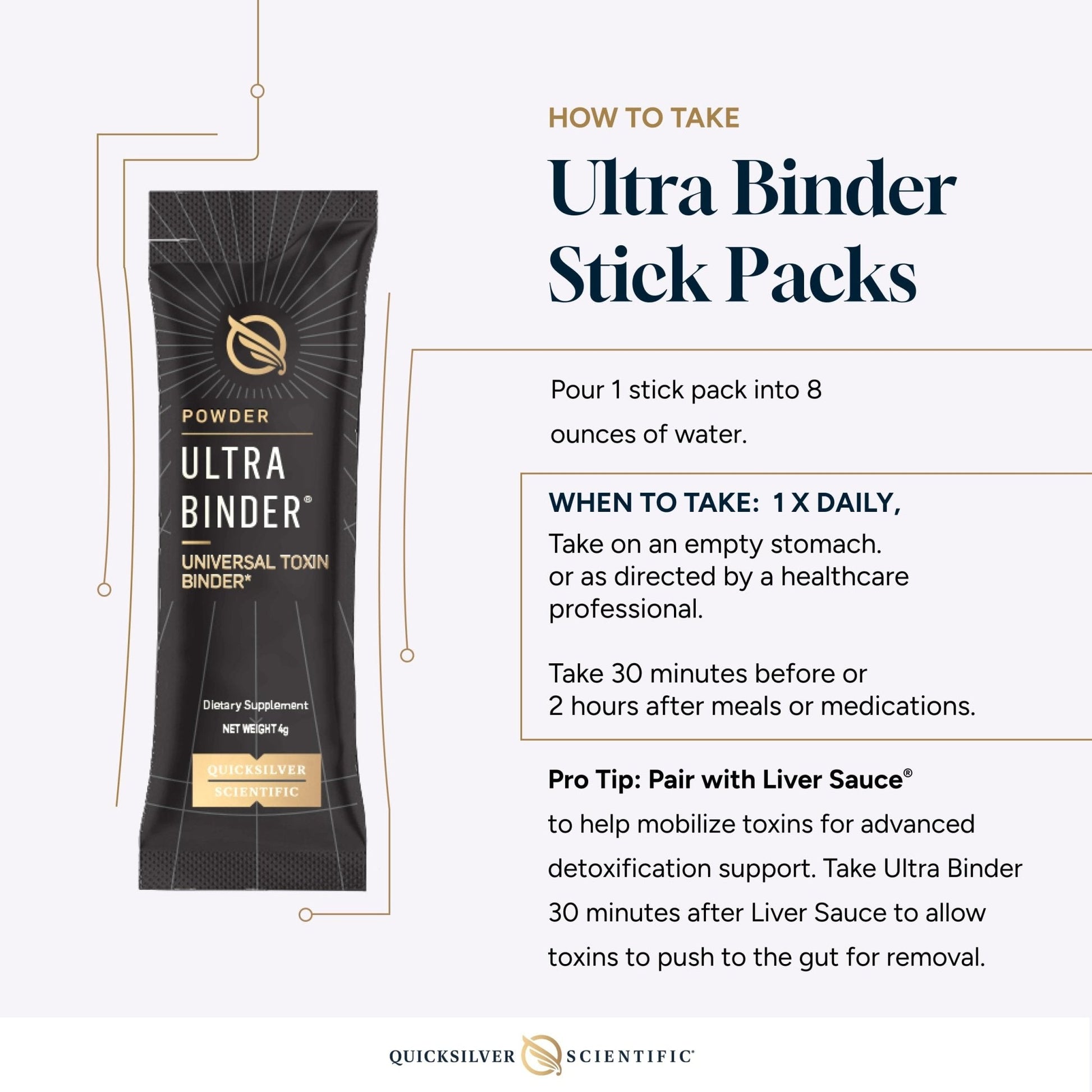 Quicksilver Scientific Ultra Binder Stick Packets - Multi Binder with Bentonite Clay Powder, Zeolite Detox & Charcoal - Supplement for Gut Support & The Body's Toxin Removal Process (20 Sticks) - Maple Wellness Supplements