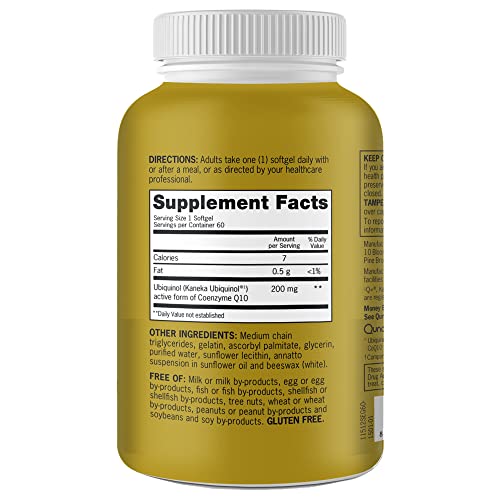 Qunol 200mg Ubiquinol, Powerful Antioxidant for Heart and Vascular Health, Essential for energy production, Natural Supplement Active Form of CoQ10, 60 Count - Maple Wellness Supplements