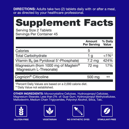 Qunol Brain Health Memory Plus with B6, Magnesium L-Threonate & Citicoline, Clinically Tested Ingredients to Improve Memory, Focus, Attention and Productivity, 90 Count - Maple Wellness Supplements