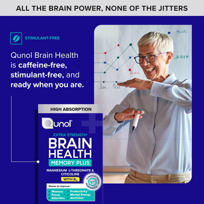 Qunol Brain Health Memory Plus with B6, Magnesium L-Threonate & Citicoline, Clinically Tested Ingredients to Improve Memory, Focus, Attention and Productivity, 90 Count - Maple Wellness Supplements