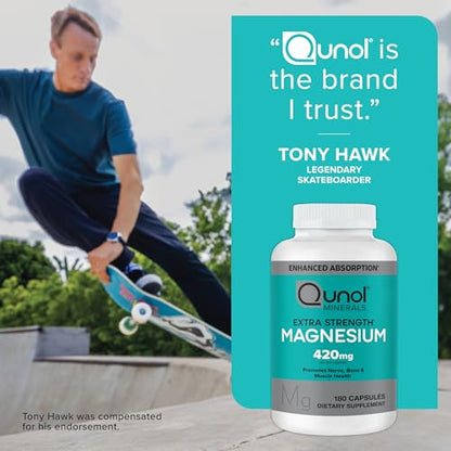 Qunol Magnesium Capsules 420mg, 100% DV, High Absorption Magnesium Supplement, Extra Strength, Bone and Muscle Health Supplement, 180 Count - Maple Wellness Supplements