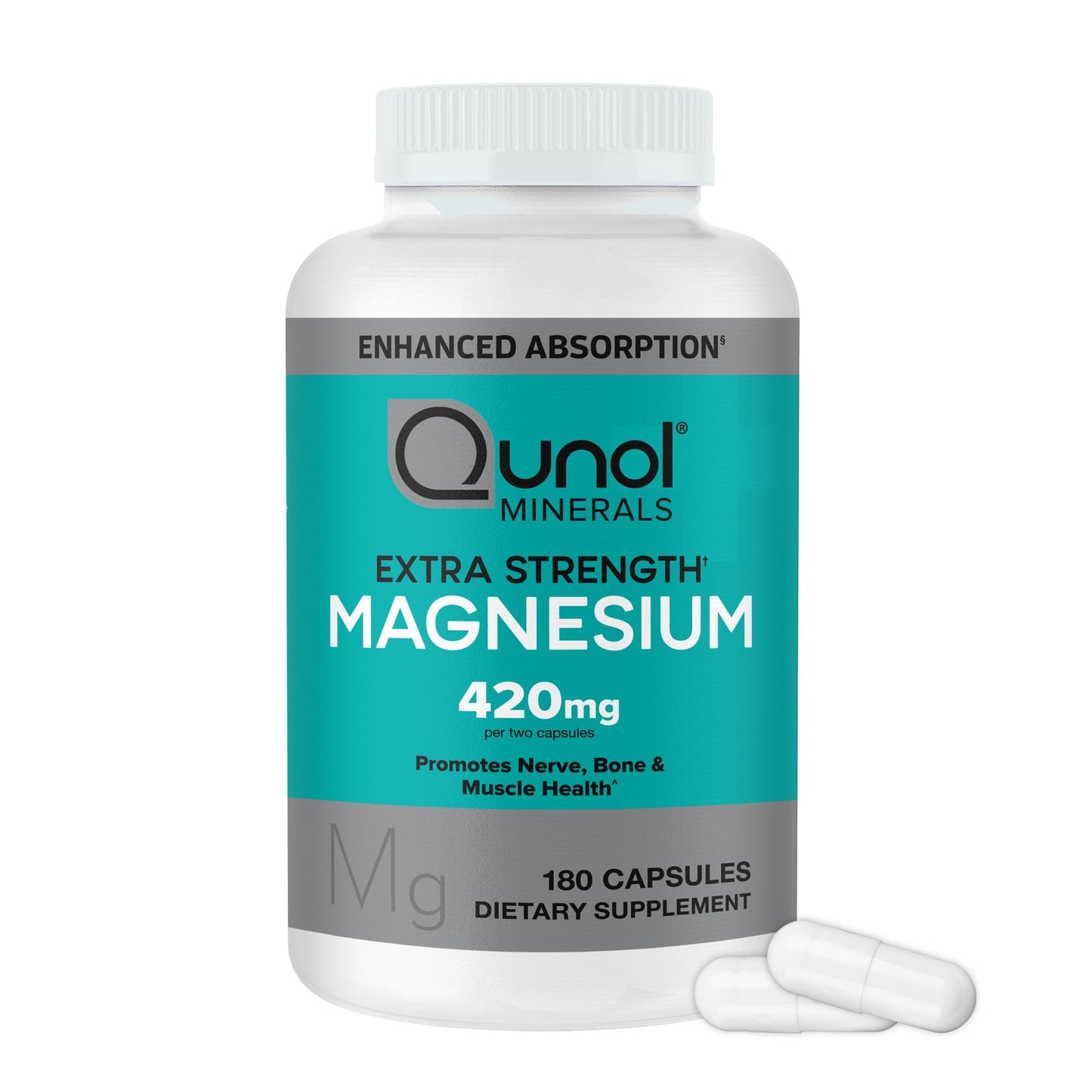 Qunol Magnesium Capsules 420mg, 100% DV, High Absorption Magnesium Supplement, Extra Strength, Bone and Muscle Health Supplement, 180 Count - Maple Wellness Supplements