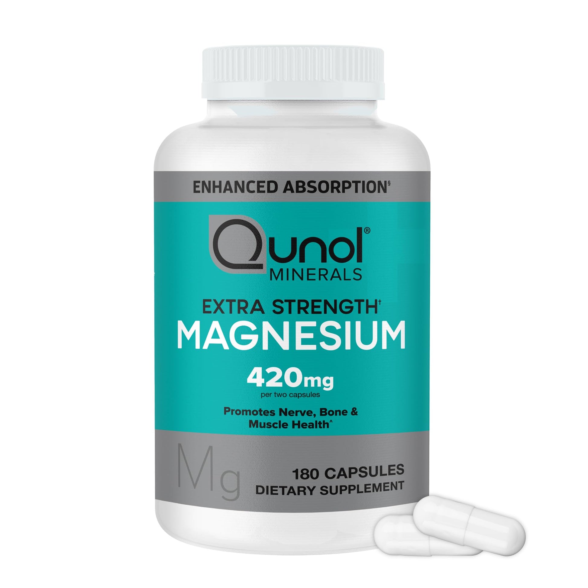 Qunol Magnesium Capsules 420mg, 100% DV, High Absorption Magnesium Supplement, Extra Strength, Bone and Muscle Health Supplement, 180 Count - Maple Wellness Supplements