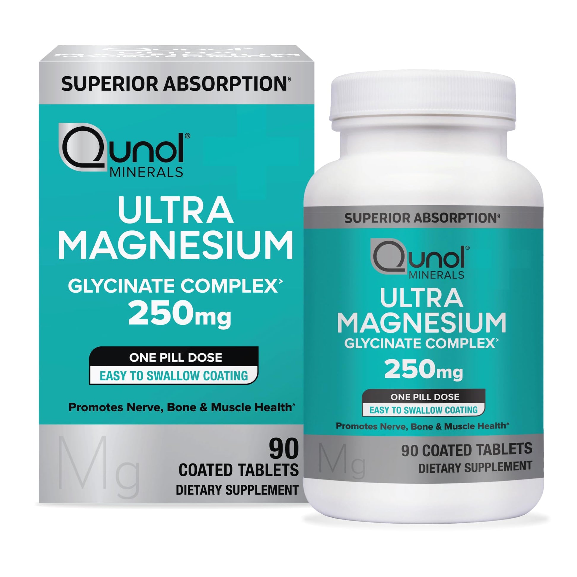 Qunol Magnesium Glycinate Complex, Gentle on Stomach, 250mg One Pill Dose, Superior-Absorption Magnesium, Nerve, - Maple Wellness Supplements