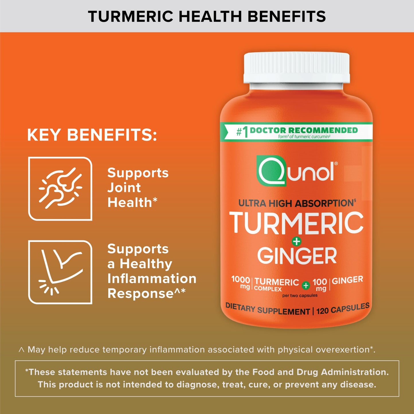 Qunol Turmeric and Ginger Capsules, 1000mg Turmeric Supplement, Ultra High Absorption to Support Joint Health, 1 Doctor Recommended Form - Maple Wellness Supplements