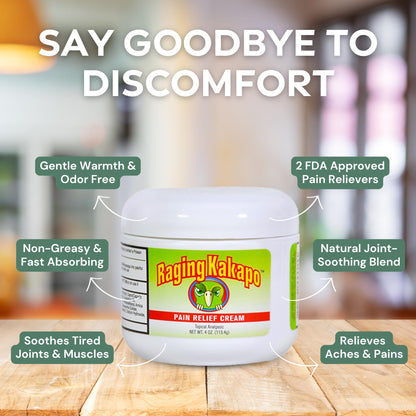 Raging Kakapo Pain Relief Cream 3 Pack - Sore Muscles, Joint Pain & Aches - Odor Free, Non-Greasy Pain Cream - Histamine Dihydrochloride, Capsaicin, Emu Oil, Arnica & More, 4 oz. Jar - Maple Wellness Supplements