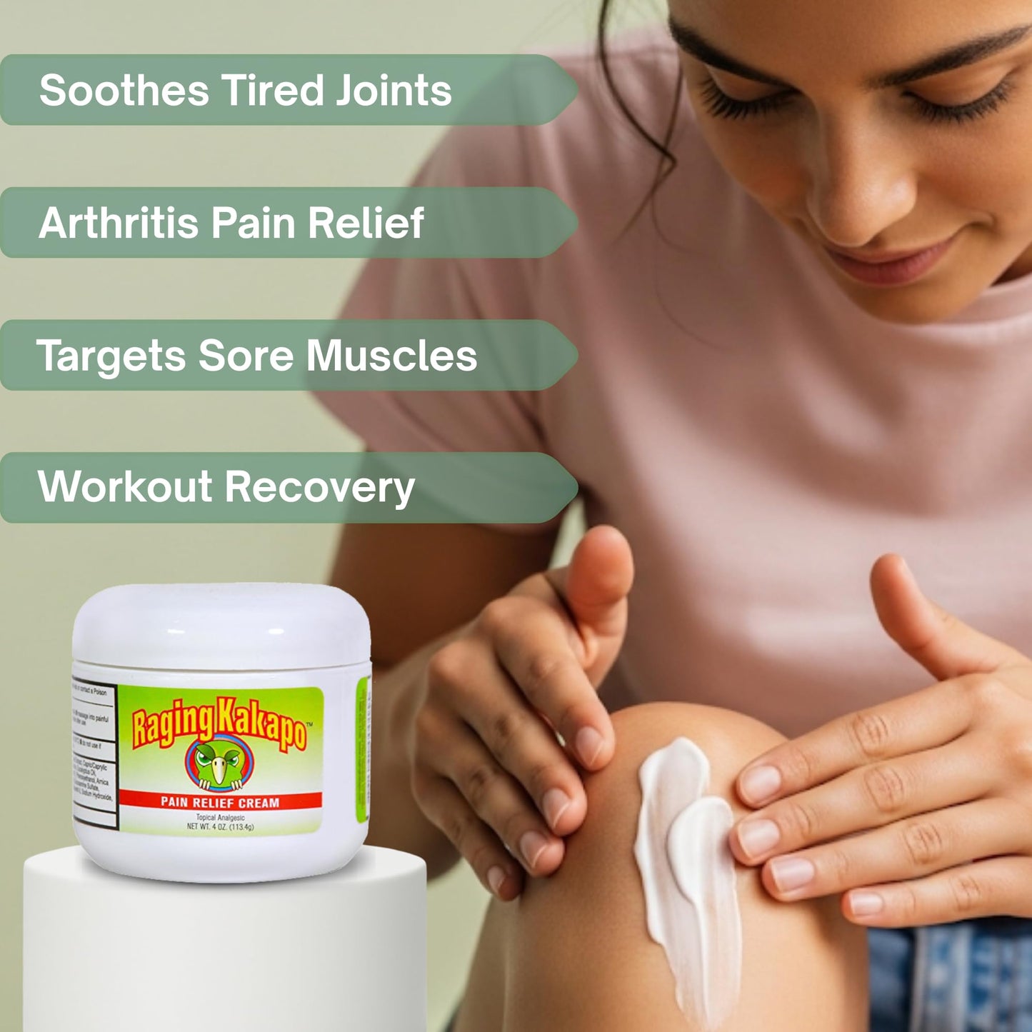 Raging Kakapo Pain Relief Cream - Sore Muscles, Joint Pain & Aches - Odor Free, Non-Greasy Pain Cream - Histamine Dihydrochloride, Capsaicin, Emu Oil & More - 4 oz. Jar - Maple Wellness Supplements