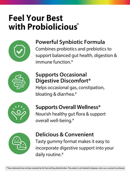 Rainbow Light Probiotic Gummies | 50 Count | Advanced Synbiotic with Prebiotic | for Men, Women & Children | Supports Digestive & Immune Health - Maple Wellness Supplements