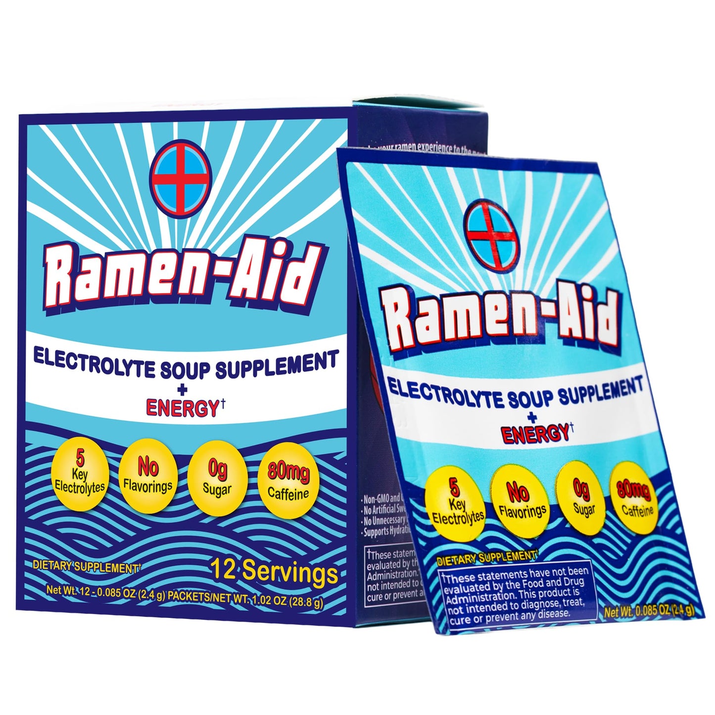 Ramen-Aid Electrolyte Soup Supplement with Energy, 80mg Caffeine, Sodium-Free, Sugar-Free, 12 Packets - Maple Wellness Supplements