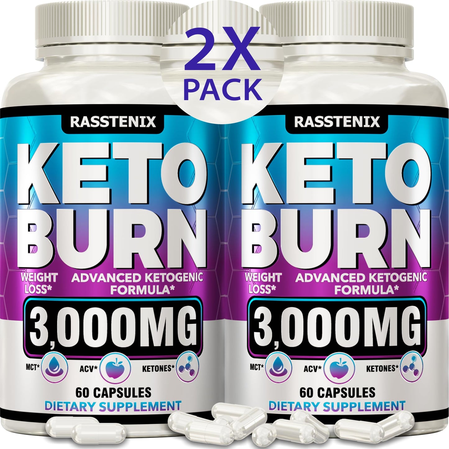 Rasstenix (2 Pack) Keto Pills - Lean Keto Diet Pills - Weight Fat Management Loss - Maple Wellness Supplements