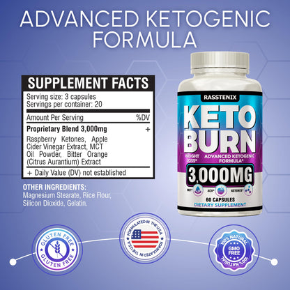 Rasstenix (2 Pack) Keto Pills - Lean Keto Diet Pills - Weight Fat Management Loss - Maple Wellness Supplements