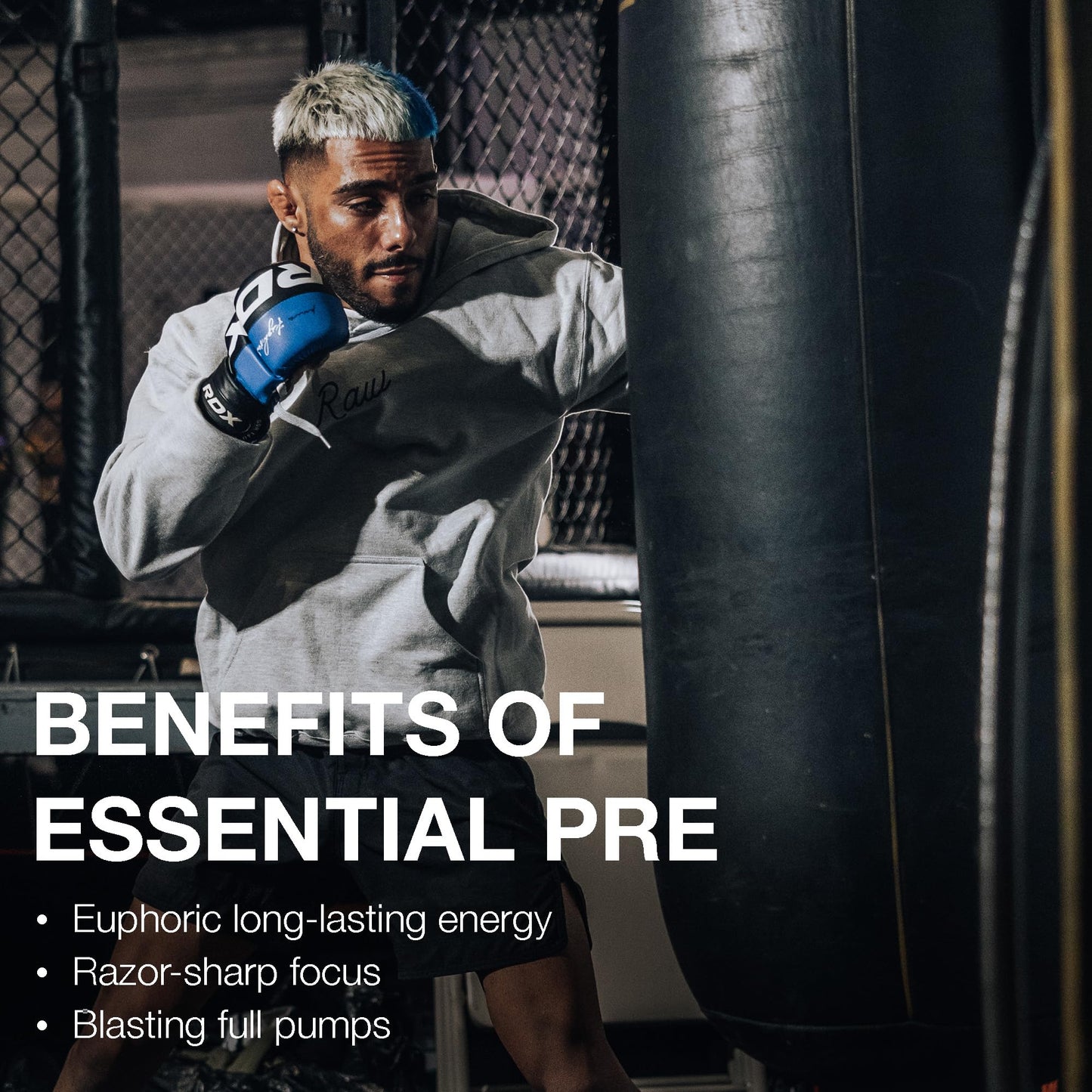 RAW Essential Pre-Workout Powder (Fruit Burst) - Chris Bumstead Sports Nutrition Supplement for Men & Women - Preworkout Energy Powder with Caffeine - Maple Wellness Supplements