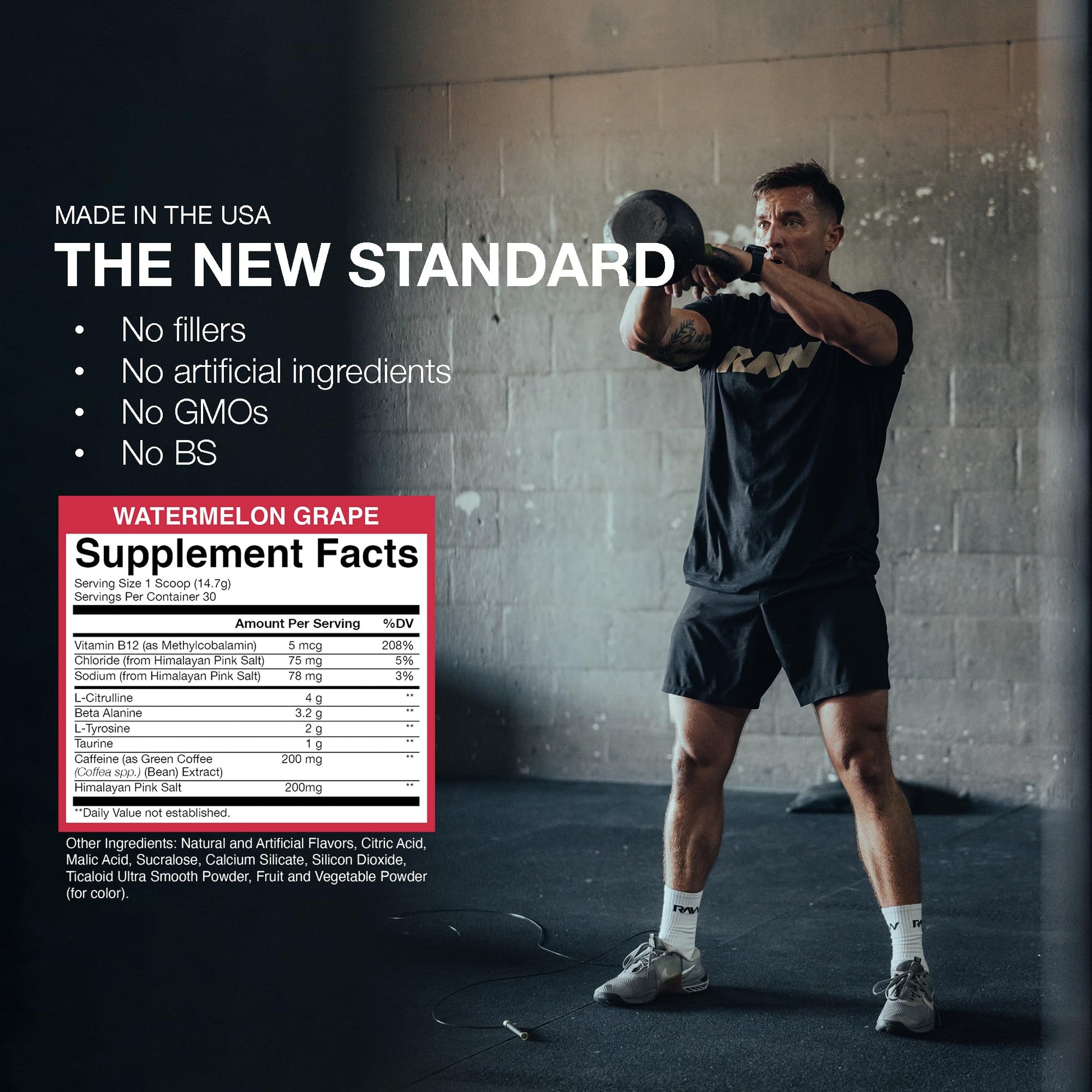 RAW Essential Pre-Workout Powder (Watermelon Grape) - Chris Bumstead Sports Nutrition Supplement for Men & Women - Preworkout Energy Powder with Caffeine, L-Citrulline, - Maple Wellness Supplements